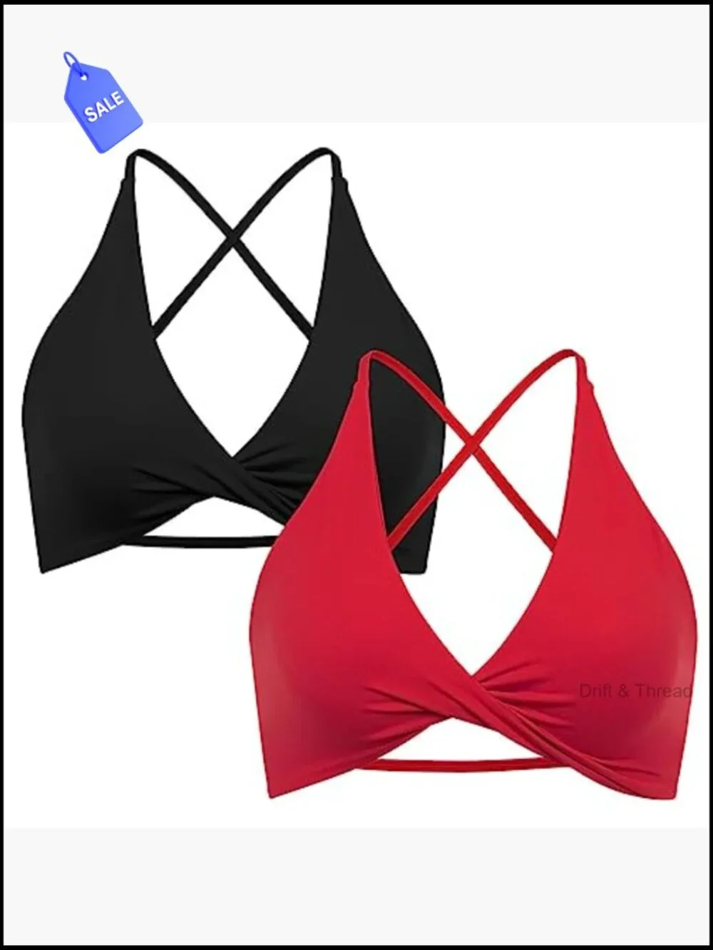 2 Pack Twist V Neck Sports Bra Set Open Back Strappy Crop Tops